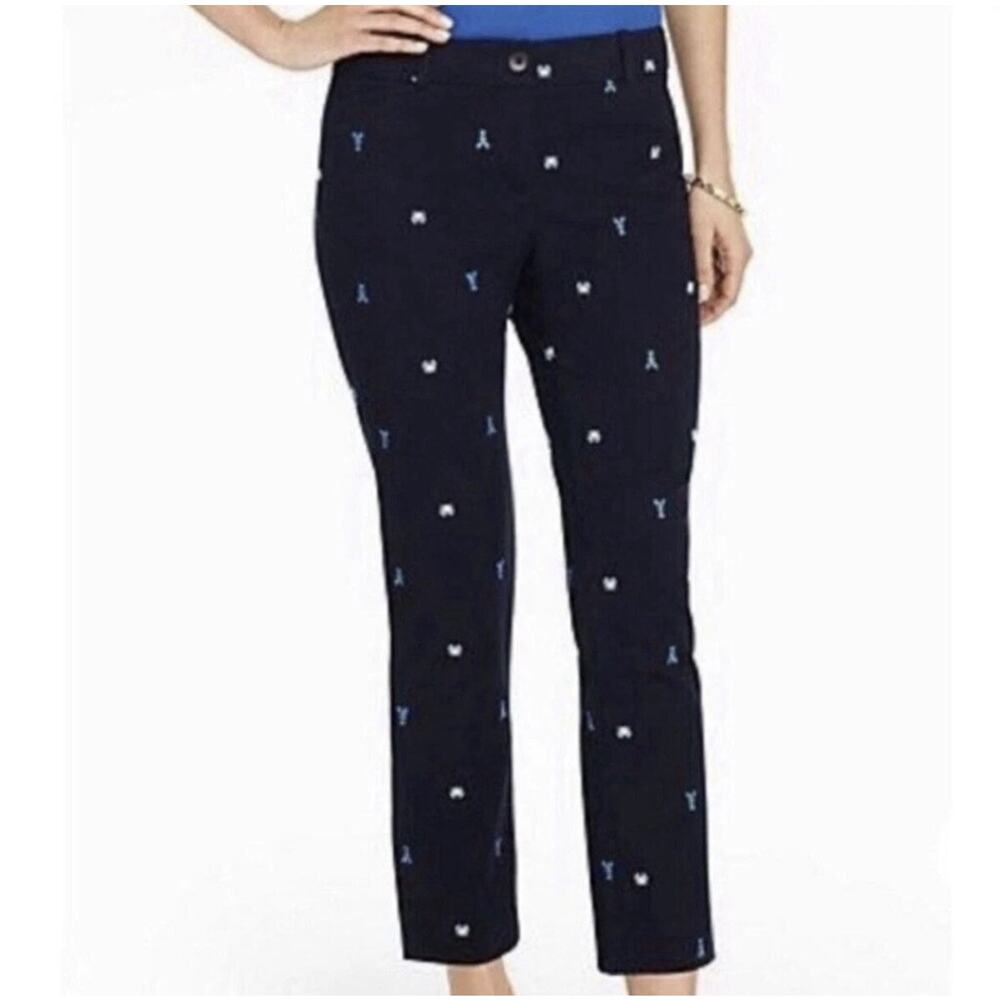 Talbots The Perfect Crop Curvy Crab & Lobster Pants Womens 8 Blue Embroidered